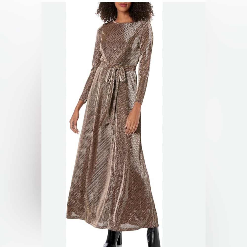 Anne Klein Shimmering Black Bronze Gold Long Sleeve Dress